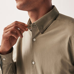 Tan Stretch Oxford Long Sleeve Shirt