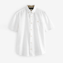 Load image into Gallery viewer, White Standard Collar Linen Blend Short Sleeve 100% Cotton Shirt
