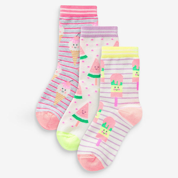 Multi Bright Ice Cream Ankle Socks 3 Pack