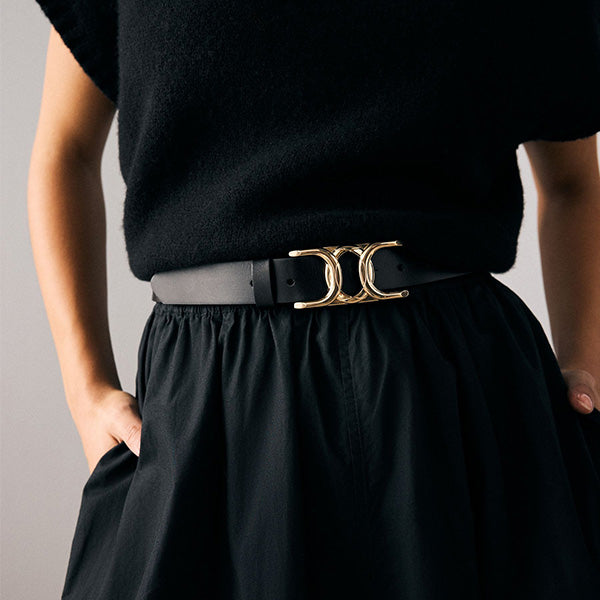 Black Regular Statement Buckle Leather Belt