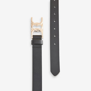 Black Regular Statement Buckle Leather Belt