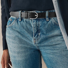 Load image into Gallery viewer, Black with Silver Regular Leather Belt
