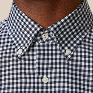 Navy Blue Gingham Easy Iron Button Down Oxford Shirt