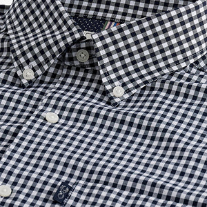 Navy Blue Gingham Easy Iron Button Down Oxford Shirt