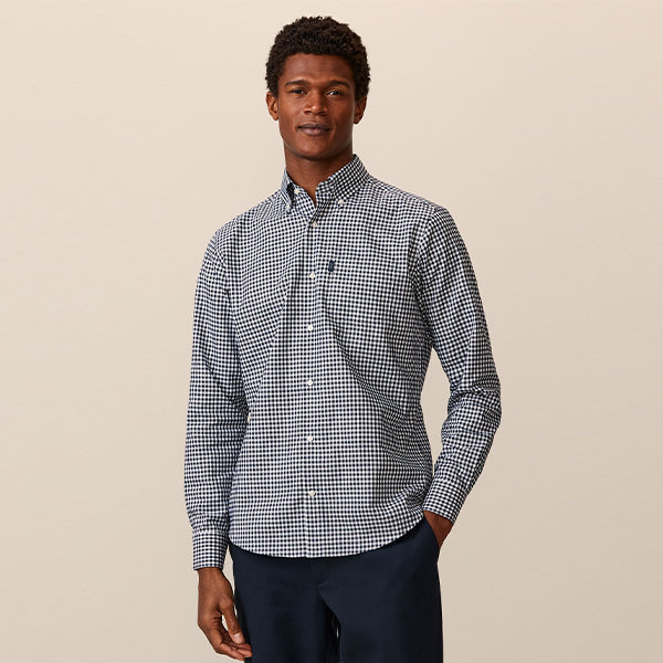 Navy Blue Gingham Easy Iron Button Down Oxford Shirt