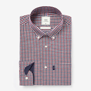 Red/Navy Blue Gingham Check Easy Iron Button Down Oxford Shirt