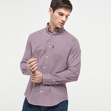 Load image into Gallery viewer, Red/Navy Blue Gingham Check Easy Iron Button Down Oxford Shirt
