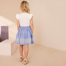 Load image into Gallery viewer, Blue/White Embroidered Skirt Dress
