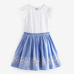 Blue/White Embroidered Skirt Dress