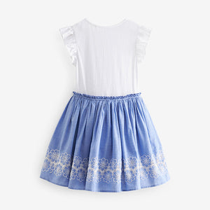 Blue/White Embroidered Skirt Dress