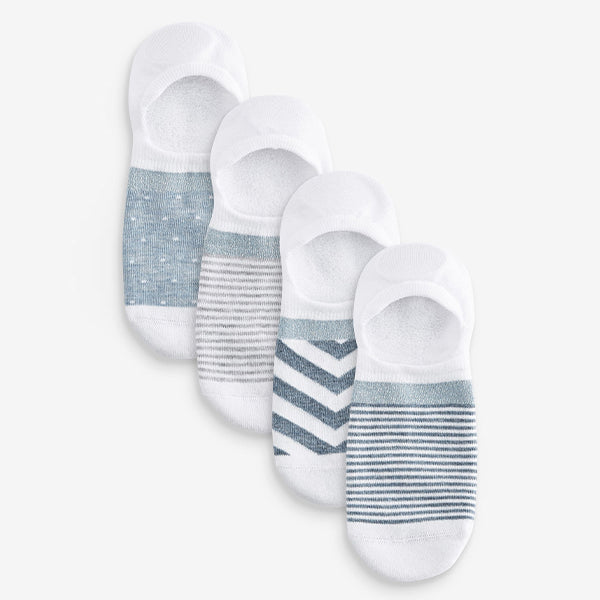 White/Blue Sparkle Stripe Invisible Socks 4 Pack