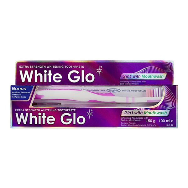 White Glo T/Paste+T/Brush+D/Flosser - 2-In-1 With Mouthwash 150G