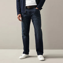 Load image into Gallery viewer, Ink Blue Regular Fit Straight Fit Belted Jeans
