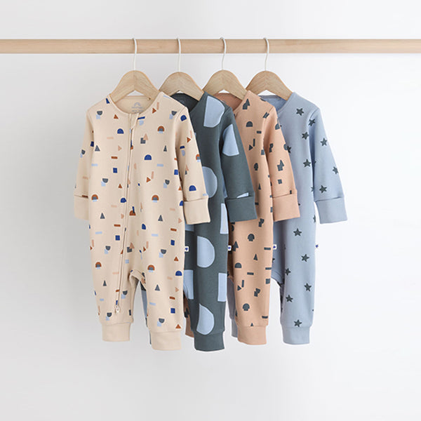 Blue Baby Printed Footless Sleepsuits 4 Pack (0mths-2yrs)