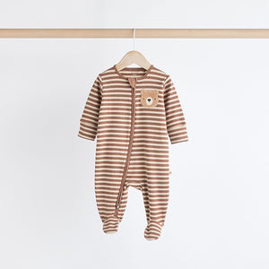 Tan Brown Bear Baby Zipped Sleepsuits 4 Pack (0mths-18mths)