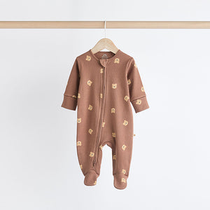 Tan Brown Bear Baby Zipped Sleepsuits 4 Pack (0mths-18mths)