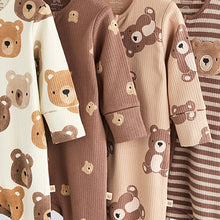 Load image into Gallery viewer, Tan Brown Bear Baby Zipped Sleepsuits 4 Pack (0mths-18mths)
