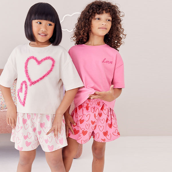 Pink/White Confetti Heart Short Pyjamas 2 Pack