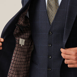 Navy Blue Prince of Wales Tailored fit Check Suit: Jacket