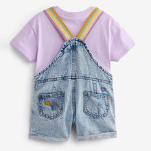 Load image into Gallery viewer, Mid Blue Denim Rainbow Dungarees &amp; T-Shirt Set (3mths-5-6yrs)
