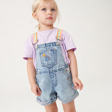 Load image into Gallery viewer, Mid Blue Denim Rainbow Dungarees &amp; T-Shirt Set (3mths-5-6yrs)
