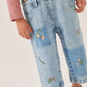 Blue Denim Embroidered Dungarees (3mths-5-6yrs)