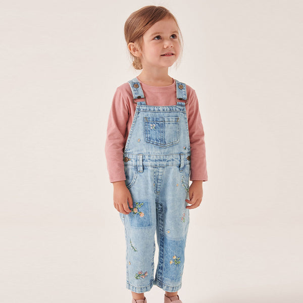 Blue Denim Embroidered Dungarees (3mths-5-6yrs)