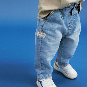 Light Blue Denim 100% Cotton Pleat Front Jeans (3mths-5-6yrs)