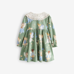 Green Long Sleeve Fairy Lace Collar Dress
