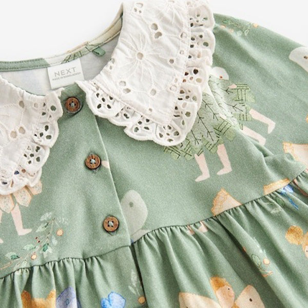 Green Long Sleeve Fairy Lace Collar Dress