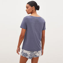 Load image into Gallery viewer, Blue Leaves Cotton Short Sleeve Pyjamas
