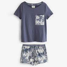 Load image into Gallery viewer, Blue Leaves Cotton Short Sleeve Pyjamas
