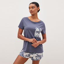 Load image into Gallery viewer, Blue Leaves Cotton Short Sleeve Pyjamas
