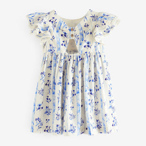 Blue Floral Angel Sleeve Dress (3mths-5-6yrs)