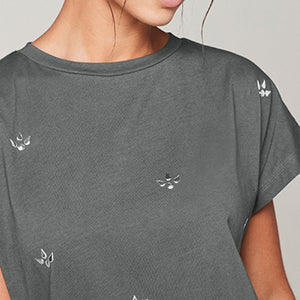 Grey Short Sleeve Gem Diamanté T-Shirt