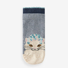 Load image into Gallery viewer, Blue/Pink Cat Spa Trainer Socks 4 Pack
