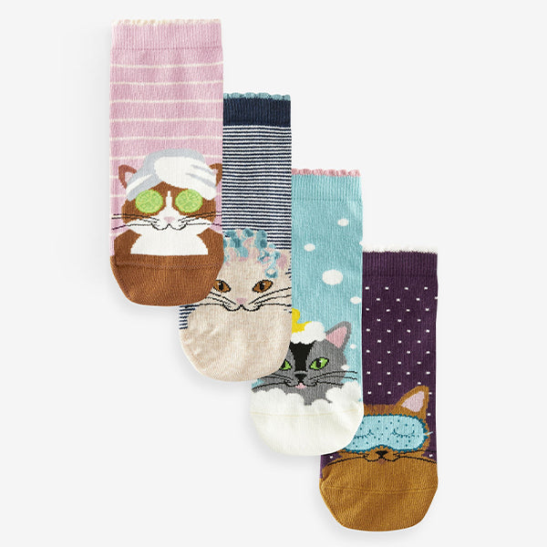 Blue/Pink Cat Spa Trainer Socks 4 Pack