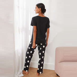 Monochrome Spot Short Sleeve 100% Cotton Pyjamas