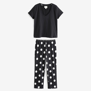 Monochrome Spot Short Sleeve 100% Cotton Pyjamas