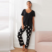 Load image into Gallery viewer, Monochrome Spot Short Sleeve 100% Cotton Pyjamas
