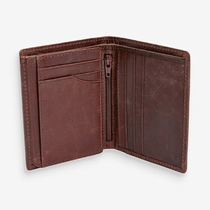 Tan Brown Leather Bifold Wallet With Embossed Stag