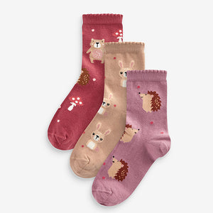 Pink Cotton Rich Character Ankle Socks 3 Pack