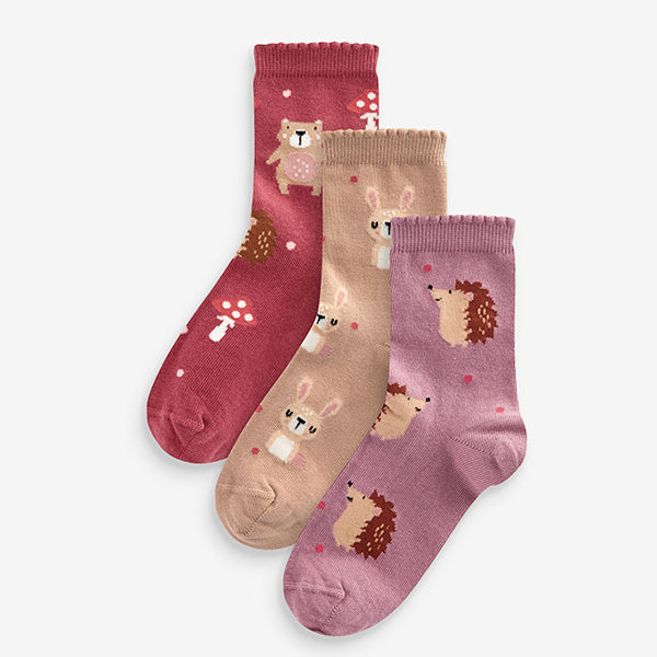 Pink Cotton Rich Character Ankle Socks 3 Pack
