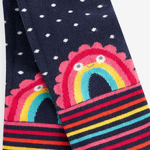 Load image into Gallery viewer, Navy Blue Cotton Rich Rainbow Tights
