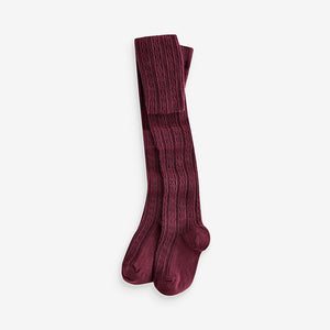 Burgundy Red Cotton Rich Cable Tights