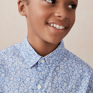 Blue Long Sleeve Floral Print Shirt (3-12yrs)