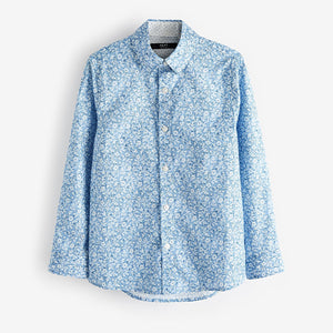 Blue Long Sleeve Floral Print Shirt (3-12yrs)