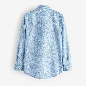 Blue Long Sleeve Floral Print Shirt (3-12yrs)