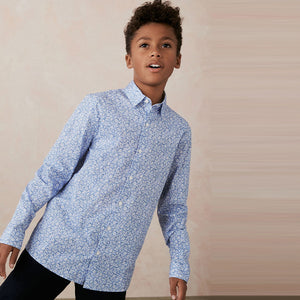 Blue Long Sleeve Floral Print Shirt (3-12yrs)