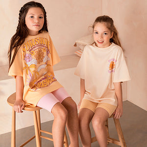 Cream/ Yellow/ Pink 100% Cotton Short Pyjamas 2 Pack